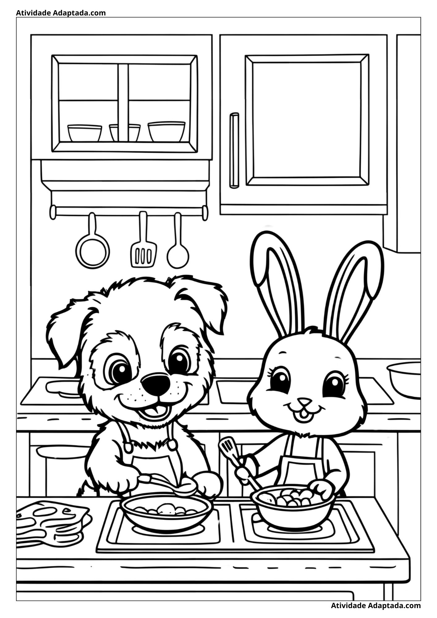 Cachorriho e coelho cozinhando